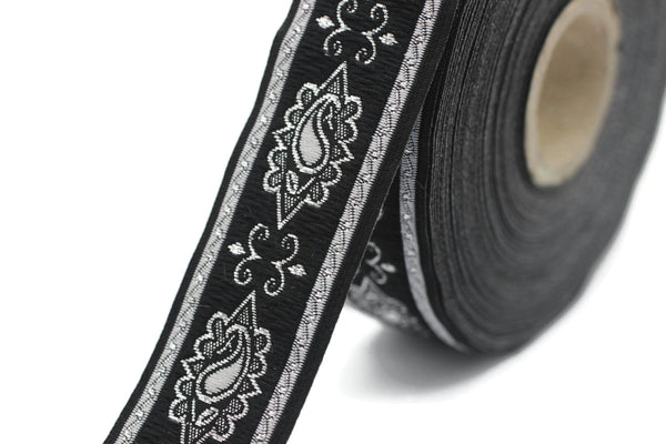 25 mm Grey medieval Motive ribbon (0.98 inches), renaissance trim, otantic ribbon, jacquard ribbons, fabric ribbon, vintage trim, 25907