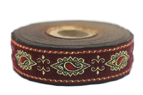 25 mm Red medieval Motive ribbon (0.98 inches), renaissance trim, otantic ribbon, jacquard ribbons, fabric ribbon, vintage trim, 25907
