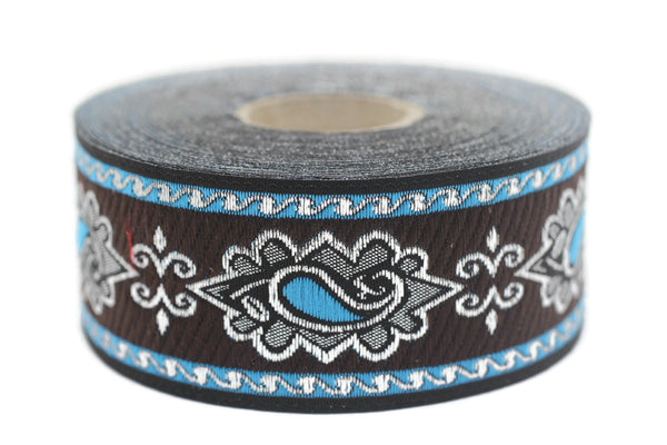 35 mm Blue/Brown medieval Motive ribbon (1.37 inches), renaissance trim, otantic ribbon, jacquard ribbons, fabric ribbon, trim, 35907