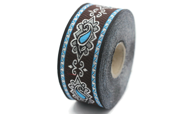 35 mm Blue/Brown medieval Motive ribbon (1.37 inches), renaissance trim, otantic ribbon, jacquard ribbons, fabric ribbon, trim, 35907
