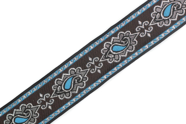 35 mm Blue/Brown medieval Motive ribbon (1.37 inches), renaissance trim, otantic ribbon, jacquard ribbons, fabric ribbon, trim, 35907