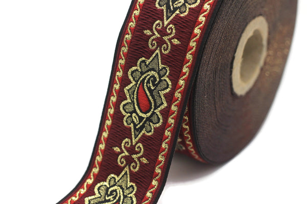 35 mm Red medieval Motive ribbon (1.37 inches), renaissance trim, otantic ribbon, jacquard ribbons, fabric ribbon, vintage trim, 35907