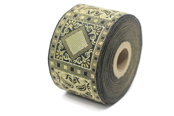 50 mm Yellow Geometric Jacquard trim (1.96 inches), vintage Ribbon, Decorative Craft Ribbon, Sewing, Jacquard ribbon, Trim, 50587