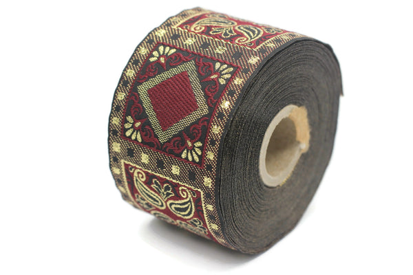 50 mm Red/Yellow Geometric Jacquard trim (1.96 inches), vintage Ribbon, Decorative Craft Ribbon, Sewing, Jacquard ribbon, Trim, 50587