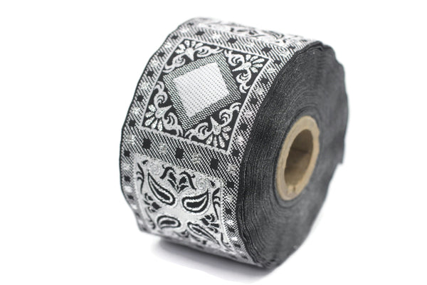 50 mm Grey Geometric Jacquard trim (1.96 inches), vintage Ribbon, Decorative Craft Ribbon, Sewing, Jacquard ribbon, Trim, 50587