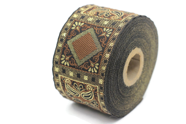 50 mm Brown Geometric Jacquard trim (1.96 inches), vintage Ribbon, Decorative Craft Ribbon, Sewing, Jacquard ribbon, Trim, 50587