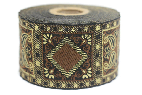 50 mm Brown Geometric Jacquard trim (1.96 inches), vintage Ribbon, Decorative Craft Ribbon, Sewing, Jacquard ribbon, Trim, 50587