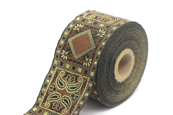 50 mm Brown Geometric Jacquard trim (1.96 inches), vintage Ribbon, Decorative Craft Ribbon, Sewing, Jacquard ribbon, Trim, 50587