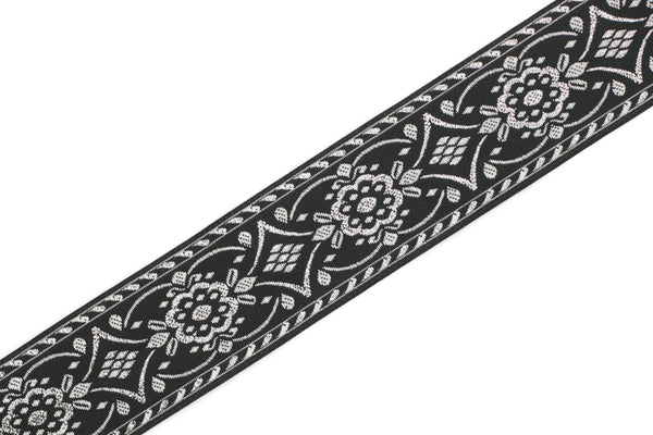 35 mm Black/Grey jacquard ribbon (1.37 inches), Vintage ribbon, geometric ribbon, dog collar supplies, ribbon trim, 35948
