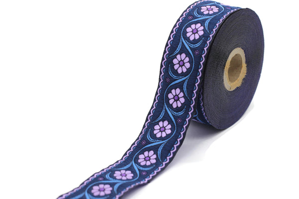 35 mm purple Floral Embroidered ribbon (1.37 inches), Vintage Jacquard, Floral ribbon, Floral trim, woven jacquard, jacquard ribbons, 35938