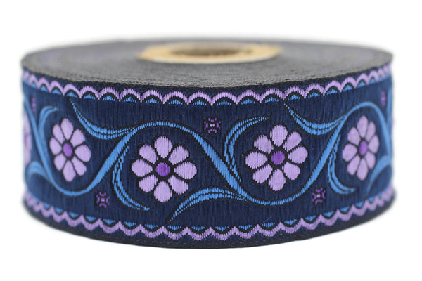 35 mm purple Floral Embroidered ribbon (1.37 inches), Vintage Jacquard, Floral ribbon, Floral trim, woven jacquard, jacquard ribbons, 35938