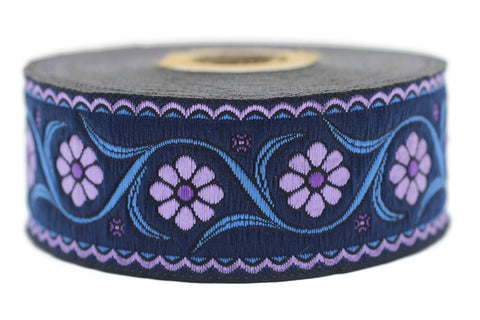 35 mm purple Floral Embroidered ribbon (1.37 inches), Vintage Jacquard, Floral ribbon, Floral trim, woven jacquard, jacquard ribbons, 35938