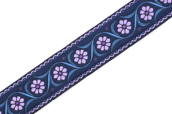 35 mm purple Floral Embroidered ribbon (1.37 inches), Vintage Jacquard, Floral ribbon, Floral trim, woven jacquard, jacquard ribbons, 35938