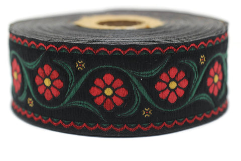 35 mm Red Floral Embroidered ribbon (1.37 inches), Vintage Jacquard, Floral ribbon, Floral trim, woven jacquard, jacquard ribbons, 35938