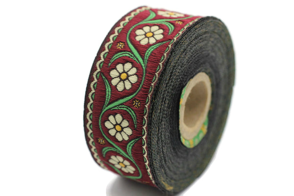 35 mm colorful Floral Embroidered ribbon (1.37 inches, Vintage Jacquard, Floral ribbon, Floral trim, woven jacquard, jacquard ribbons, 35938