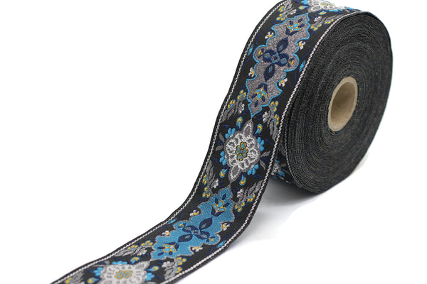 40 mm Blue / Black European motive Jacquard trim 1.57 inches, vintage Ribbon, Decorative Craft Ribbon, ribbon, vintage Ribbon, Trim, 40591