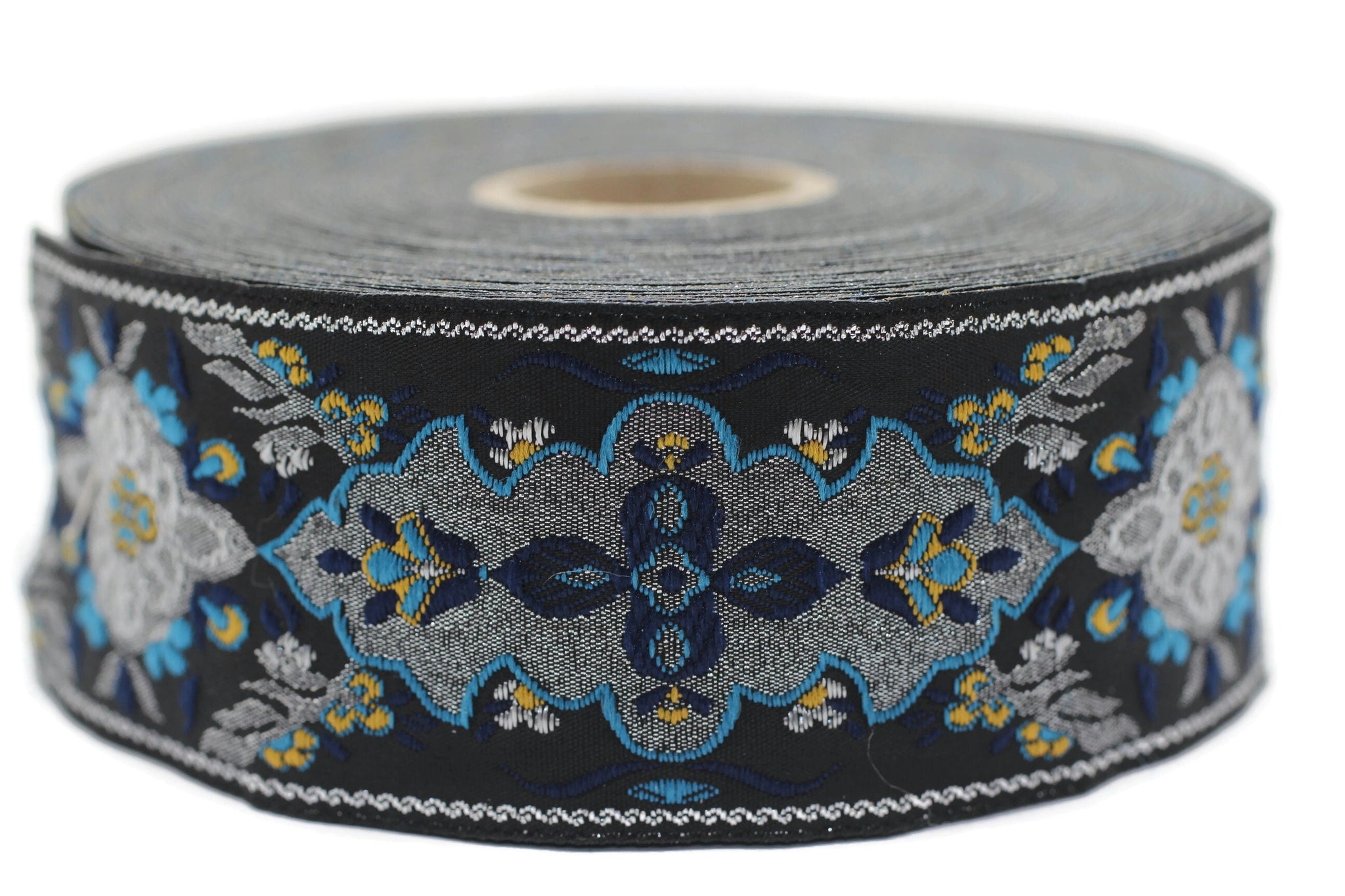40 mm Blue / Black European motive Jacquard trim 1.57 inches, vintage Ribbon, Decorative Craft Ribbon, ribbon, vintage Ribbon, Trim, 40591