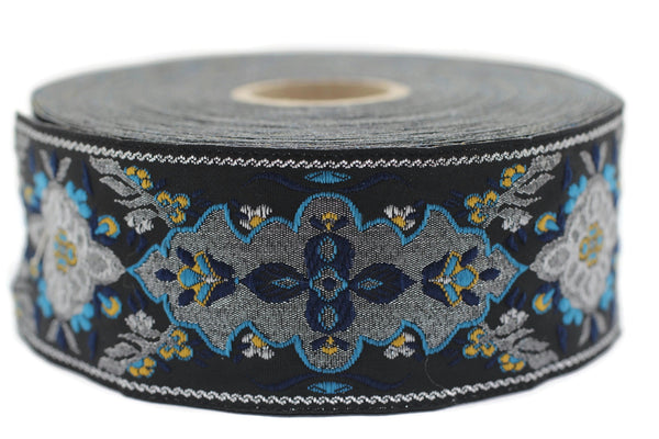 40 mm Blue / Black European motive Jacquard trim 1.57 inches, vintage Ribbon, Decorative Craft Ribbon, ribbon, vintage Ribbon, Trim, 40591
