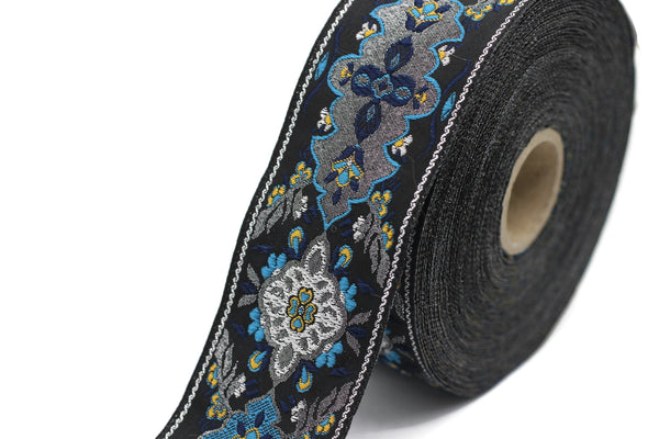 40 mm Blue / Black European motive Jacquard trim 1.57 inches, vintage Ribbon, Decorative Craft Ribbon, ribbon, vintage Ribbon, Trim, 40591