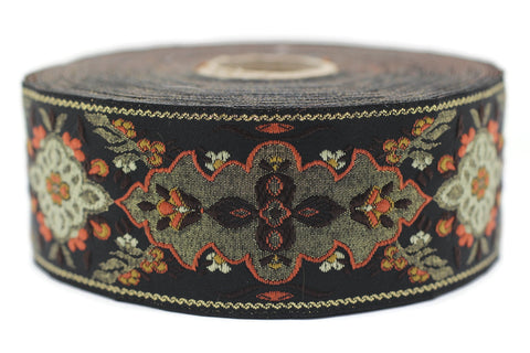 40 mm Orange / Black European motive Jacquard trim 1.57 inches, vintage Ribbon, Decorative Craft Ribbon, ribbon, vintage Ribbon, Trim, 40591
