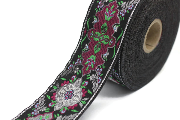 40 mm Green / Black European motive Jacquard trim 1.57 inches, vintage Ribbon, Decorative Craft Ribbon, ribbon, vintage Ribbon, Trim, 40591