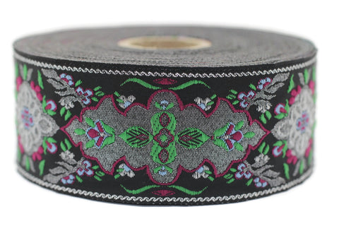 40 mm Green / Black European motive Jacquard trim 1.57 inches, vintage Ribbon, Decorative Craft Ribbon, ribbon, vintage Ribbon, Trim, 40591