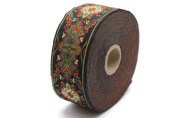 40 mm Red / Black European motive Jacquard trim 1.57 inches, vintage Ribbon, Decorative Craft Ribbon, vintage Ribbon, Trim, ribbon, 40591
