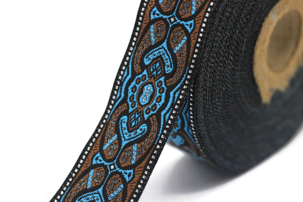 25 mm Mystic Blue jacquard Ribbons (0.98 inch) Sewing Crafts, ribbon trim, jacquard trim, craft supplies, collar supply, trim 25808