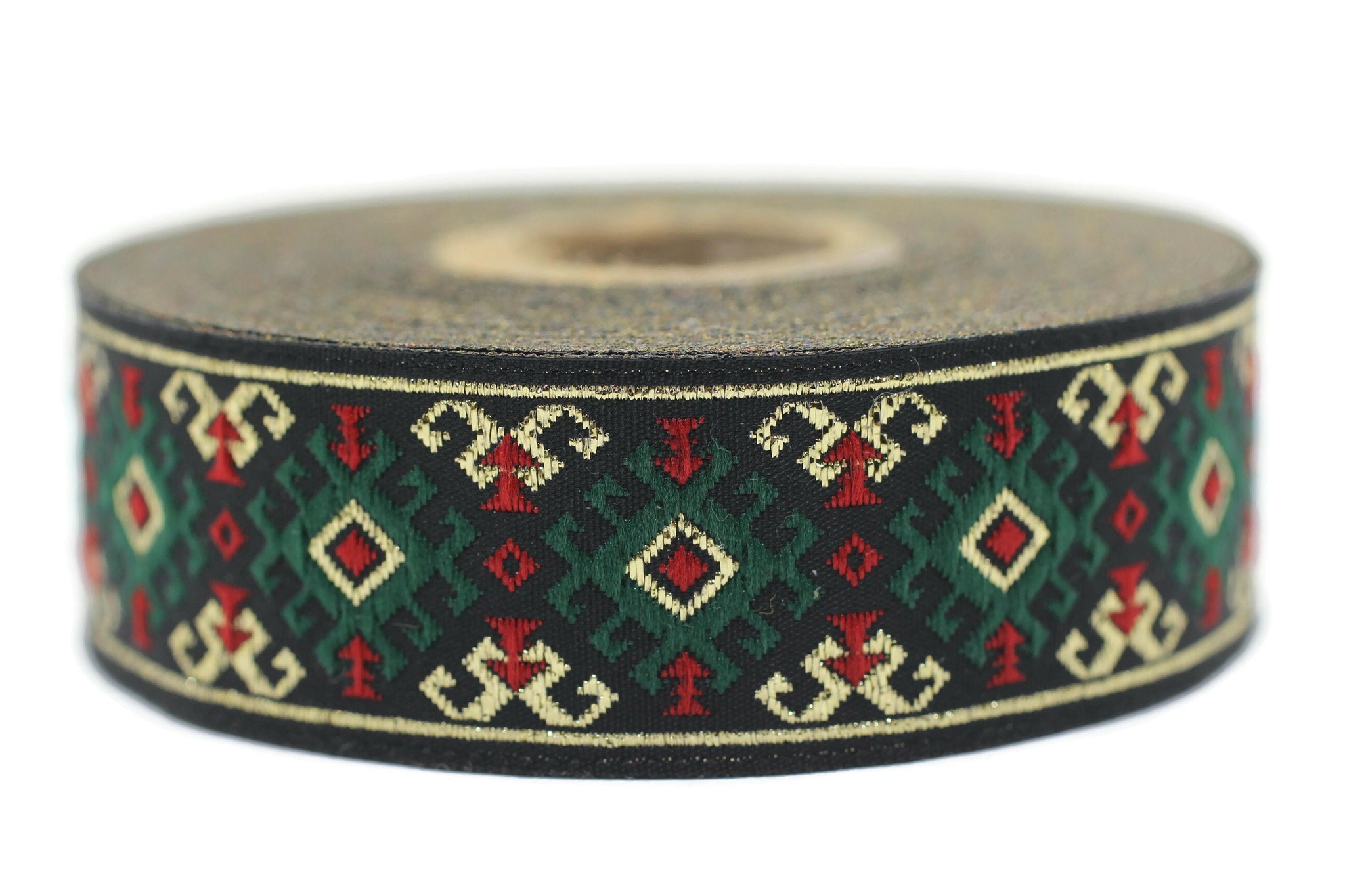 25 mm Green/gold Snowy Jacquard trim (0.98 inches), vintage Ribbon, Decorative Craft Ribbon, Sewing, Jacquard ribbon, Trim, ribbon, 25953