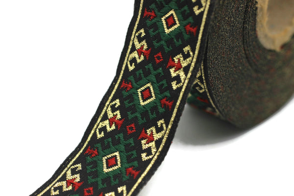 25 mm Green/gold Snowy Jacquard trim (0.98 inches), vintage Ribbon, Decorative Craft Ribbon, Sewing, Jacquard ribbon, Trim, ribbon, 25953