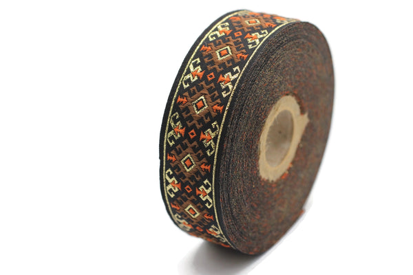 25 mm Brown/gold Snowy Jacquard trim (0.98 inches), vintage Ribbon, Decorative Craft Ribbon, Sewing, Jacquard ribbon, Trim, ribbon, 25953