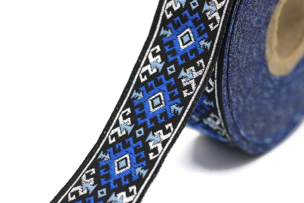 25 mm Blue/Silver Snowy Jacquard trim (0.98 inches), vintage Ribbon, Decorative Craft Ribbon, Sewing, Jacquard ribbon, Trim, 25953