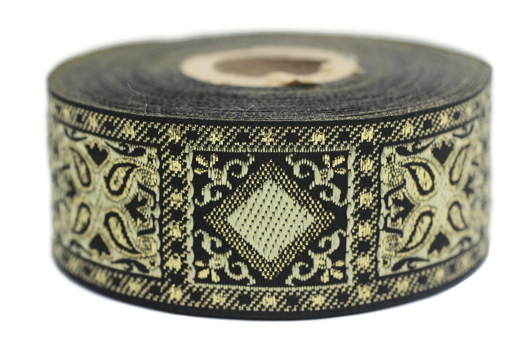 35 mm Yellow Geometric Jacquard trim (1.37 inches), vintage Ribbon, Decorative Craft Ribbon, Sewing, Jacquard ribbon, Trim, 35587