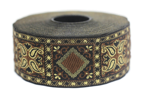 35 mm Brown Geometric Jacquard trim (1.37 inches), vintage Ribbon, Decorative Craft Ribbon, Sewing, Jacquard ribbon, Trim, 35587