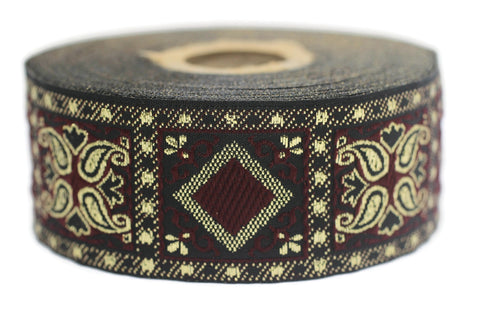 35 mm Red/Yellow Geometric Jacquard trim (1.37 inches), vintage Ribbon, Decorative Craft Ribbon, Sewing, Jacquard ribbon, Trim, 35587