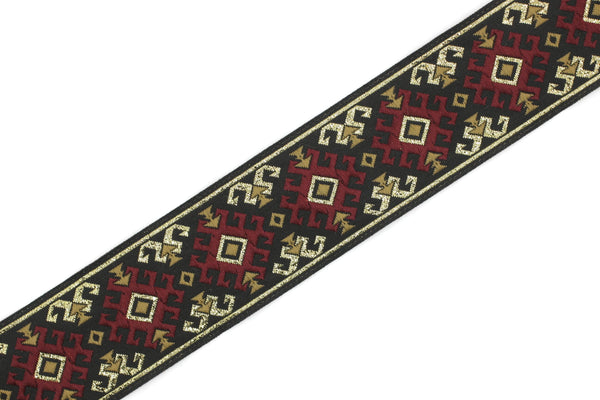35 mm Snowy metallic Red/Gold jacquard ribbons 1.37 inches, Snowy embroidered trim, woven trim, woven jacquards, woven border, 35953
