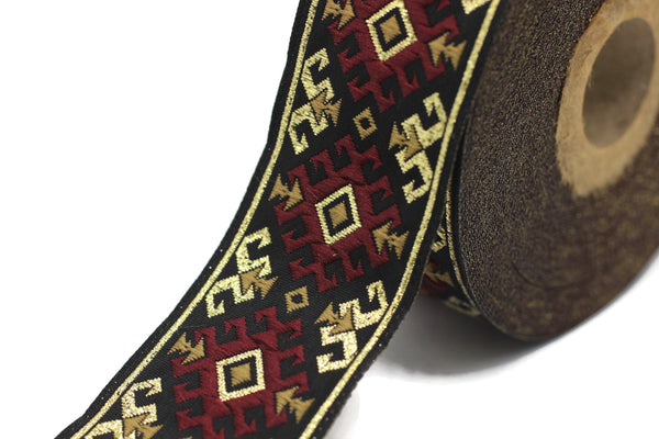 35 mm Snowy metallic Red/Gold jacquard ribbons 1.37 inches, Snowy embroidered trim, woven trim, woven jacquards, woven border, 35953