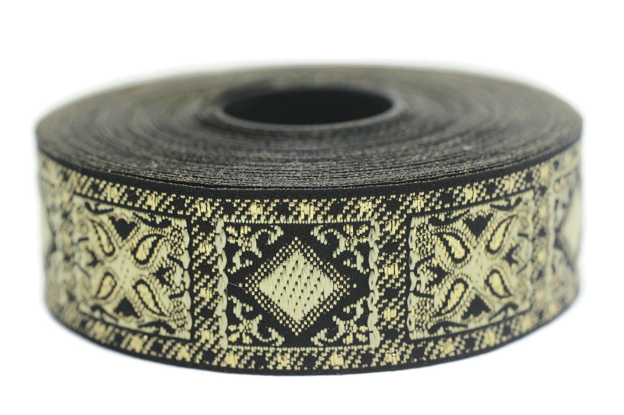 25 mm Yellow Geometric Jacquard trim (0.98 inches), vintage Ribbon, Decorative Craft Ribbon, Sewing, Jacquard ribbon, Trim, 25587