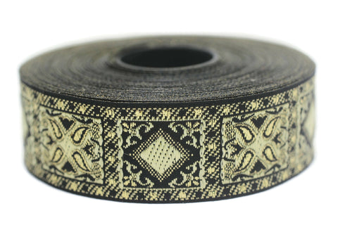 25 mm Yellow Geometric Jacquard trim (0.98 inches), vintage Ribbon, Decorative Craft Ribbon, Sewing, Jacquard ribbon, Trim, 25587