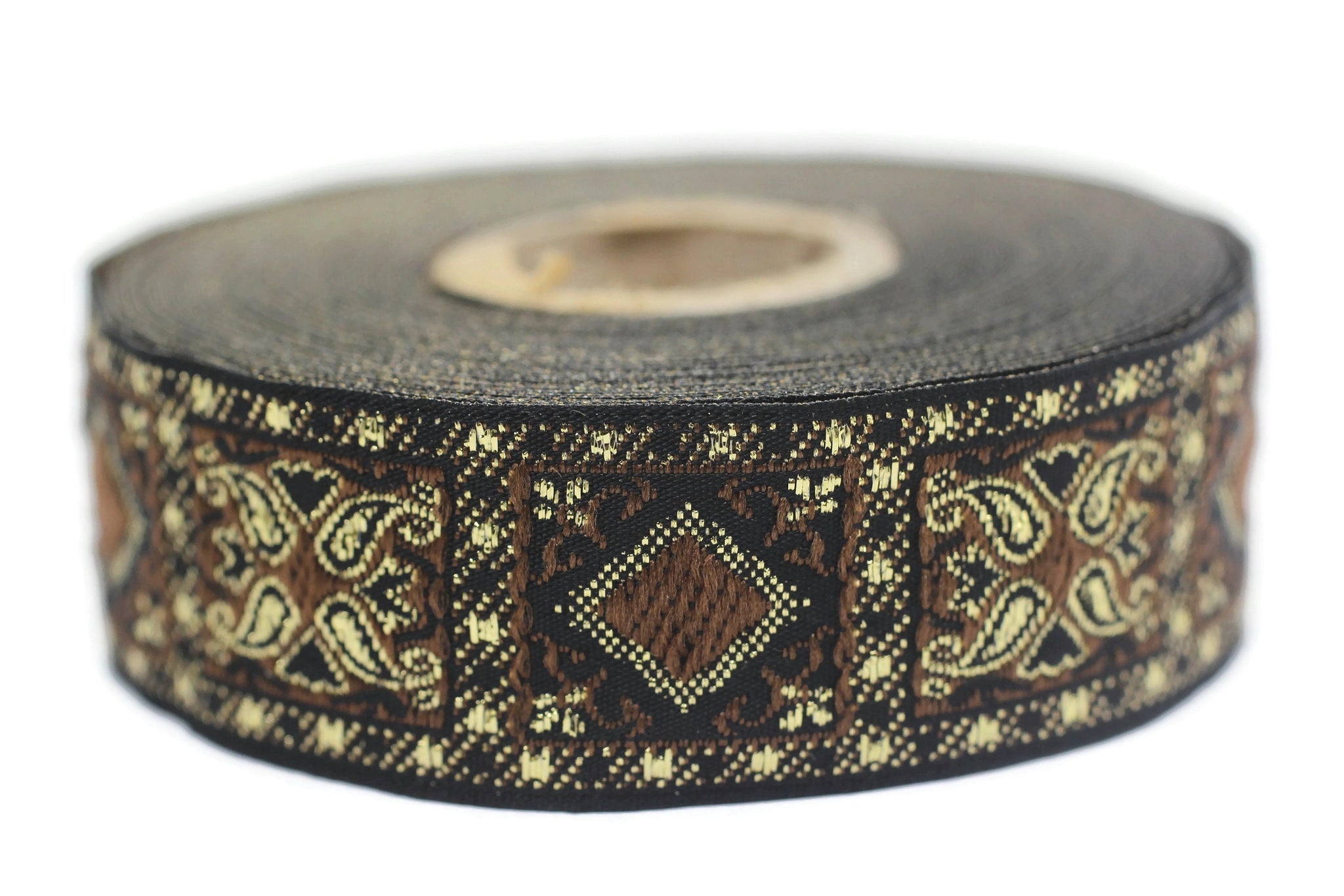 25 mm Brown Geometric Jacquard trim (0.98 inches), vintage Ribbon, Decorative Craft Ribbon, Sewing, Jacquard ribbon, Trim, 25587