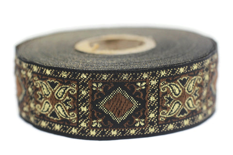 25 mm Brown Geometric Jacquard trim (0.98 inches), vintage Ribbon, Decorative Craft Ribbon, Sewing, Jacquard ribbon, Trim, 25587