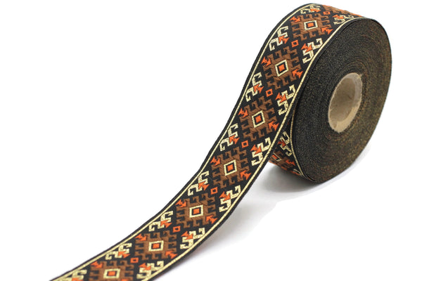 35 mm Snowy metallic Brown/Gold jacquard ribbons 1.37 inches, Snowy embroidered trim, woven trim, woven jacquards, woven border, 35953