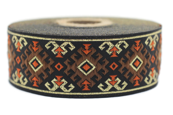 35 mm Snowy metallic Brown/Gold jacquard ribbons 1.37 inches, Snowy embroidered trim, woven trim, woven jacquards, woven border, 35953
