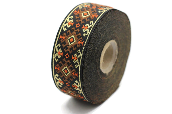 35 mm Snowy metallic Brown/Gold jacquard ribbons 1.37 inches, Snowy embroidered trim, woven trim, woven jacquards, woven border, 35953