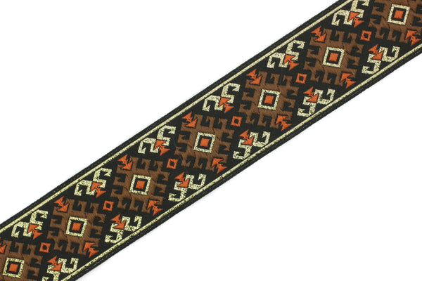 35 mm Snowy metallic Brown/Gold jacquard ribbons 1.37 inches, Snowy embroidered trim, woven trim, woven jacquards, woven border, 35953