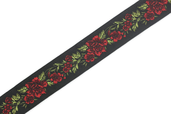 25 mm Red / Black Floral Jacquard trim (0.98 inches, vintage Ribbon, Decorative Craft Ribbon, Floral Jacquard Ribbon Trim, ribbon, 25096