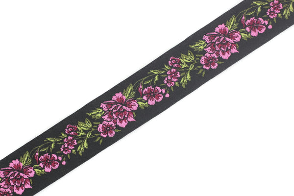 25 mm Pink / Black Floral Jacquard trim (0.98 inches, vintage Ribbon, Decorative Craft Ribbon, Floral Jacquard Ribbon, Trim, 25096