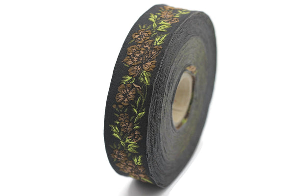 25 mm Brown / Black Floral Jacquard trim (0.98 inches, vintage Ribbon, Decorative Craft Ribbon, Floral Jacquard Ribbon Trim, ribbon, 25096