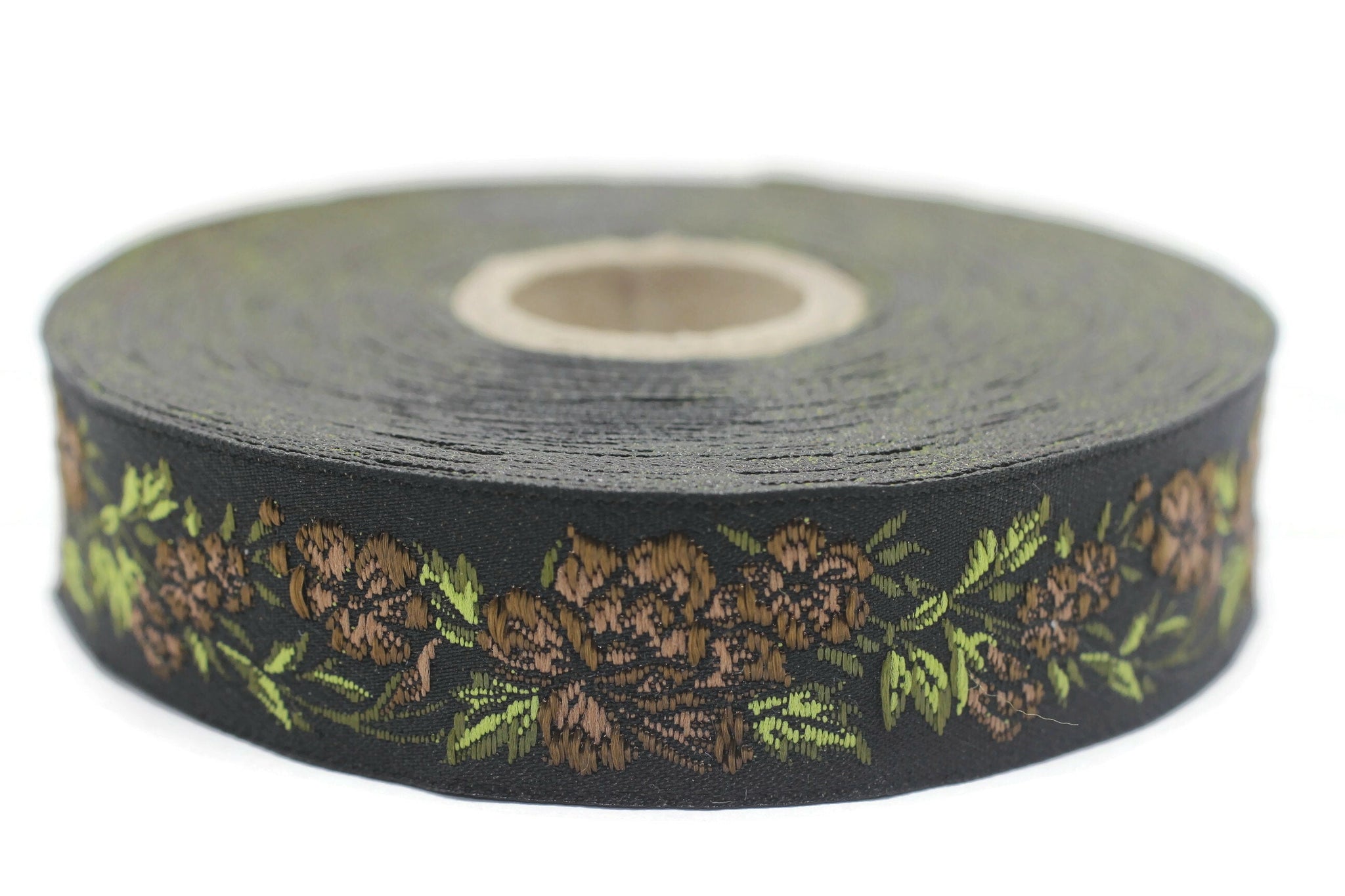 25 mm Brown / Black Floral Jacquard trim (0.98 inches, vintage Ribbon, Decorative Craft Ribbon, Floral Jacquard Ribbon Trim, ribbon, 25096