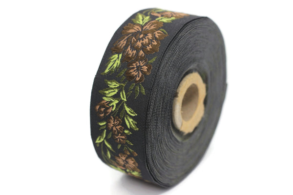 35 mm Brown / Black Floral Jacquard trim (1.37 inches, vintage Ribbon, Decorative Craft Ribbon, Floral Jacquard Ribbon, towel trim, 35096